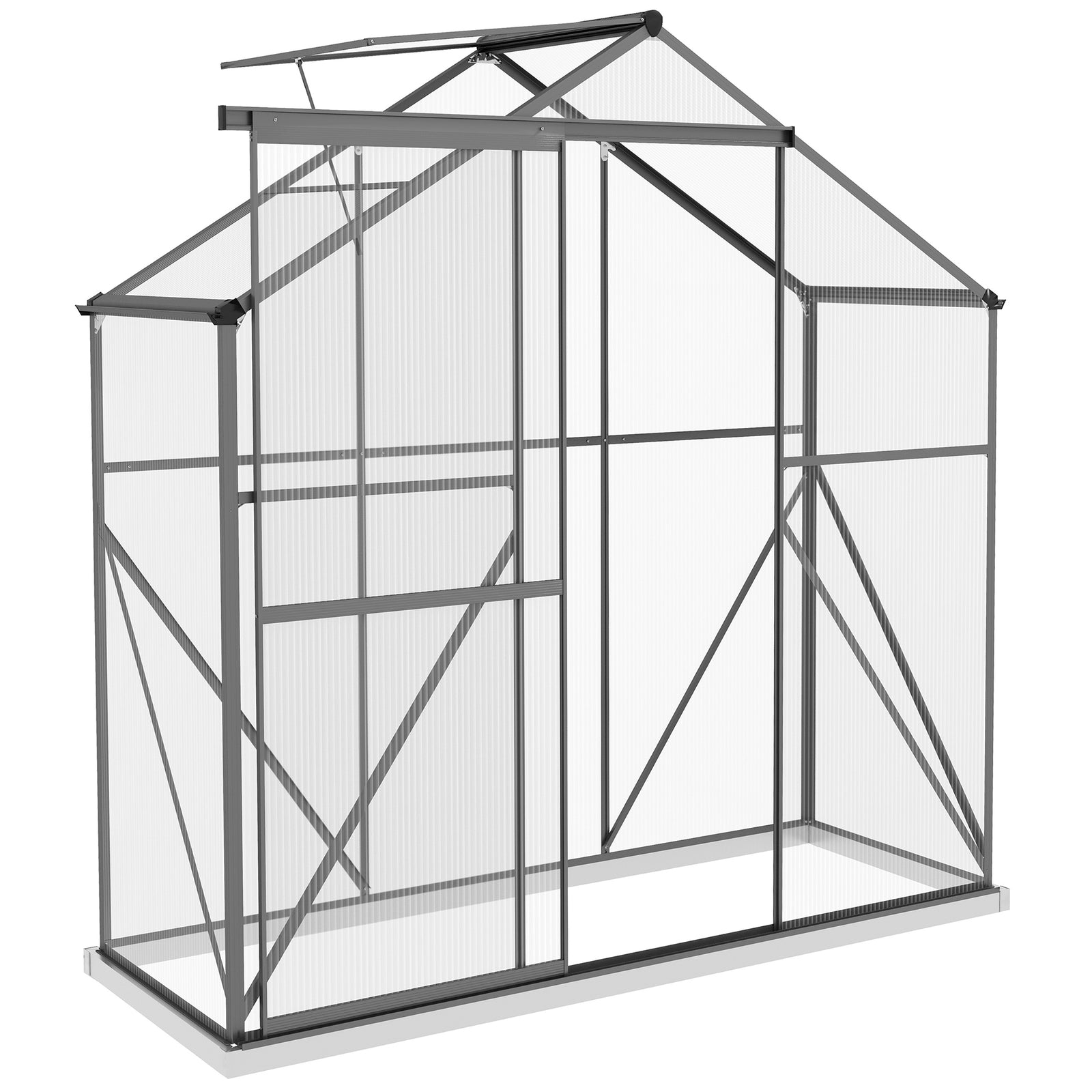 6 x 2.5ft Polycarbonate Greenhouse Walk-In Green House with Rain Gutter, Sliding Door, Window, Foundation, Dark Grey