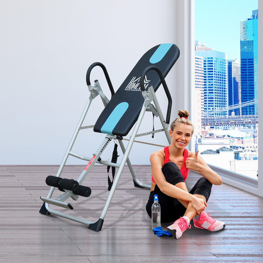 Foldable Gravity Inversion Table Back Therapy Home Fitness Bench Black