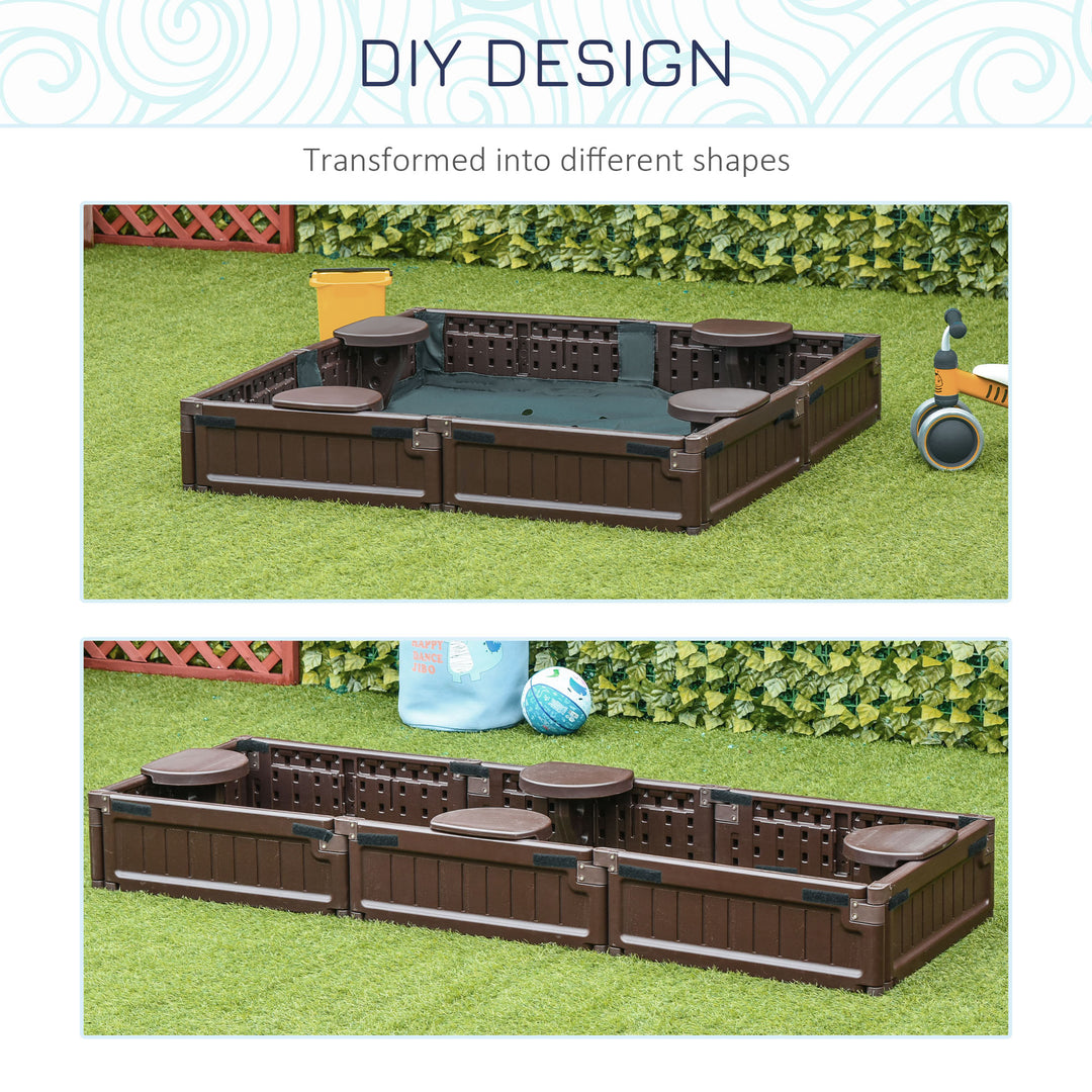 Sand Pit Children's Plastic Sandpit w/ Water-Resistant Oxford Cover Bottom Fabric Liner kid Playset for 3-12 years old, Garden, Outdoor - (Brown)