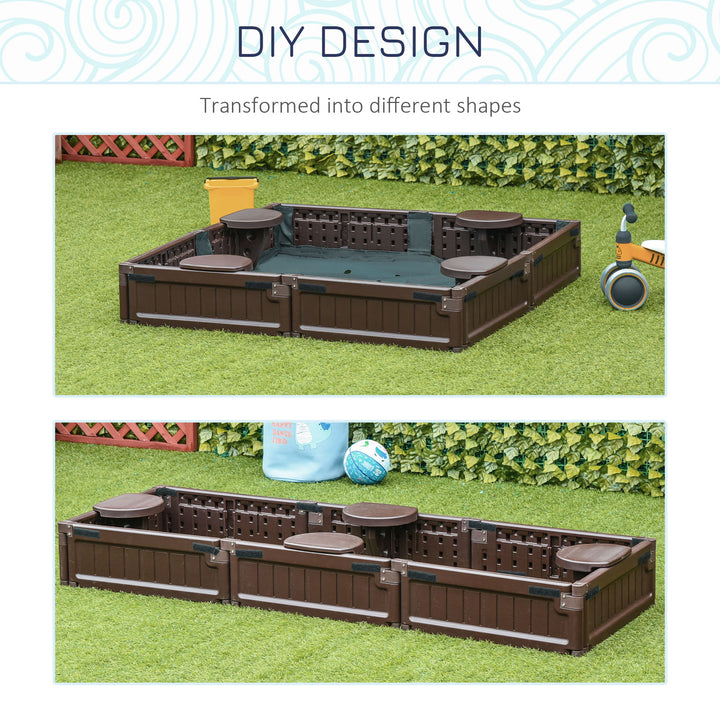 Sand Pit Children's Plastic Sandpit w/ Water-Resistant Oxford Cover Bottom Fabric Liner kid Playset for 3-12 years old, Garden, Outdoor - (Brown)