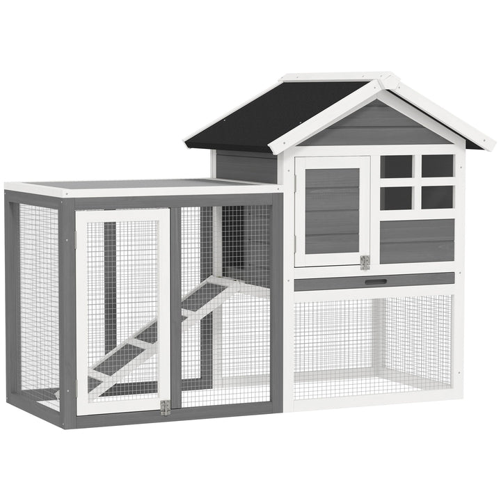 Rabbit Hutch Outdoor Wooden Guinea Pig Hutch Rabbit Run Bunny Cage Small Animal House Pull-Out Tray, Grey, 122