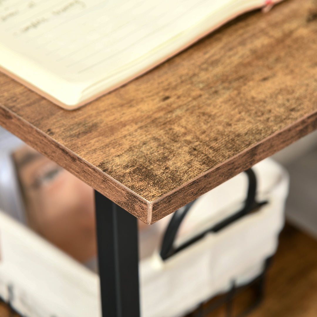 120cm Computer Desk with Storage, Industrial Home Office Desk with 2 Tier Shelves and Steel Frame, Computer Table for Study Room, Rustic Brown