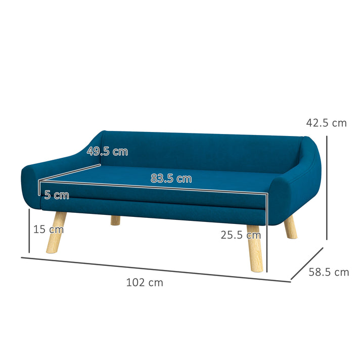 Dog Couch with Soft Cushion, Pet Sofa Bed with Wooden Frame, Removable Cover, for Medium and Large Dogs, Blue