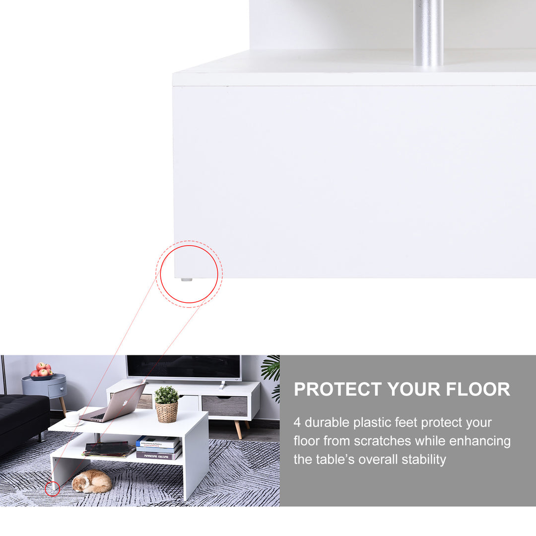 MCL Coffee Table with Storage, 2-Tier Centre Table, Modern Living Room Table with Open Shelf and Aluminium Poles, White