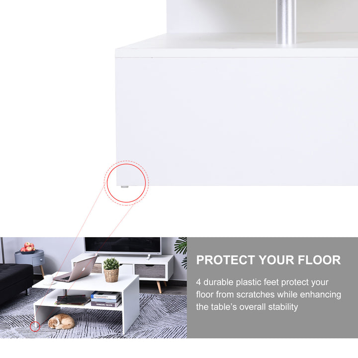 MCL Coffee Table with Storage, 2-Tier Centre Table, Modern Living Room Table with Open Shelf and Aluminium Poles, White