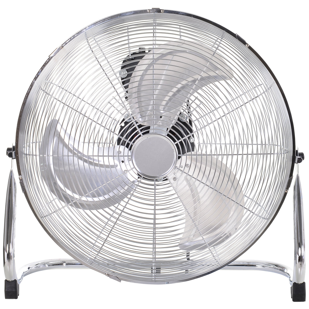 HOMCOM High-Velocity Floor Fan: 20" Chrome Metal, Adjustable Tilt, 3 Speeds, Portable for Gym, Home Office, Silverstone | Aosom UK