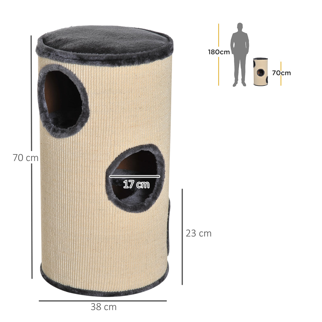 MCL 70cm Height Cat Post Tree Scratching Barrel Sisal Activity Center Condo Kitten Bed Scratcher Climbing Climber Play House for Indoor Cats