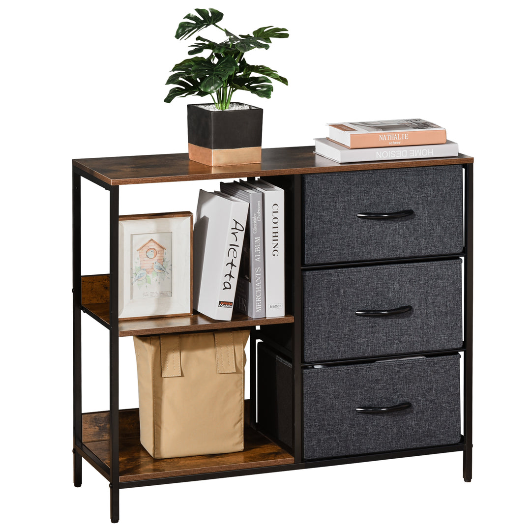 Chest of Drawers Storage Dresser Cabinet Organizer with 3 Fabric Drawers and 2 Display Shelves for Living Room, Bedroom, Hallway, Black