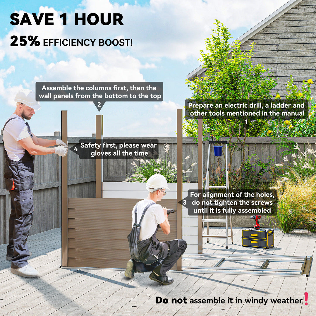 5 x 9ft Galvanised Metal Garden Shed with Foundation Kit, Outdoor Lean-to Shed, Tool Storage House with Lockable Doors, Gloves and 2 Air Vents for Patio, Garden, Brown