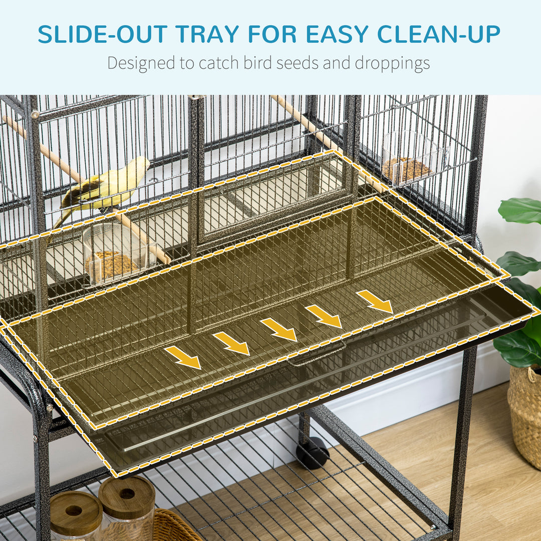 MCL Large Bird Cage Budgie Cage with Stand, Storage Shelf, Wood Perch for Parrot Canary Parakeet Cockatiels, 81 x 48 x 162.5 cm
