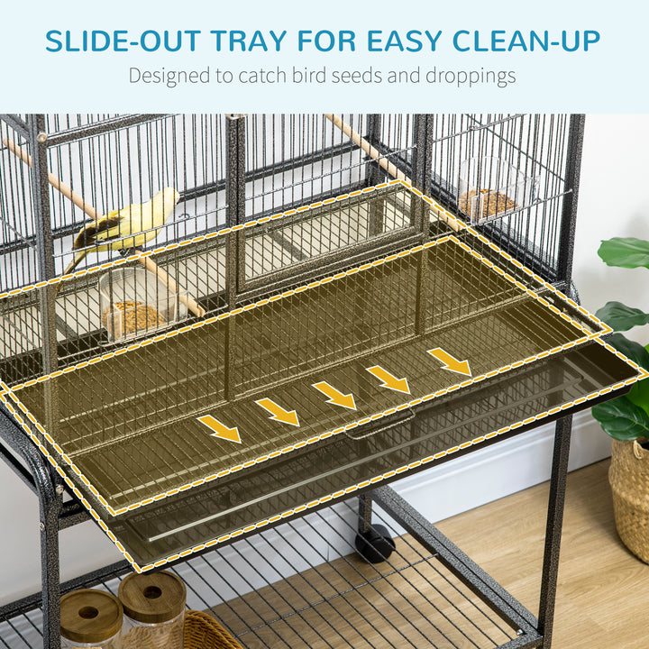 MCL Large Bird Cage Budgie Cage with Stand, Storage Shelf, Wood Perch for Parrot Canary Parakeet Cockatiels, 81 x 48 x 162.5 cm