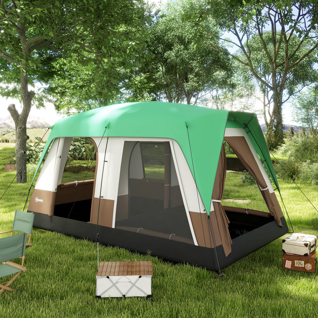 Outsunny Seven-Man Camping Tent, with Small Rainfly and Accessories - Green | Aosom UK