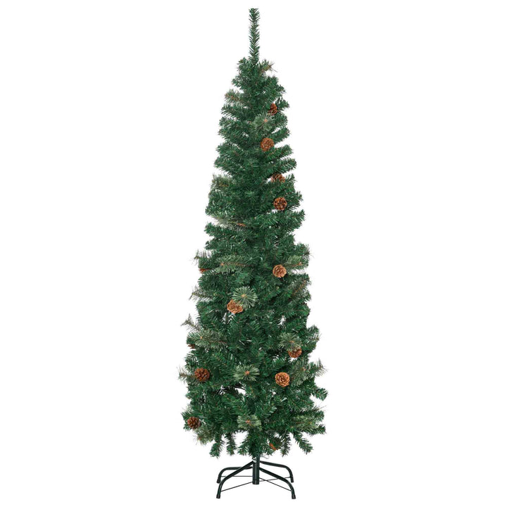 5.5FT Tall Pencil Slim Artificial Christmas Tree with Realistic Branches, Tip Count and Pine Cones, Pine Needles Tree, Xmas Decoration, Green