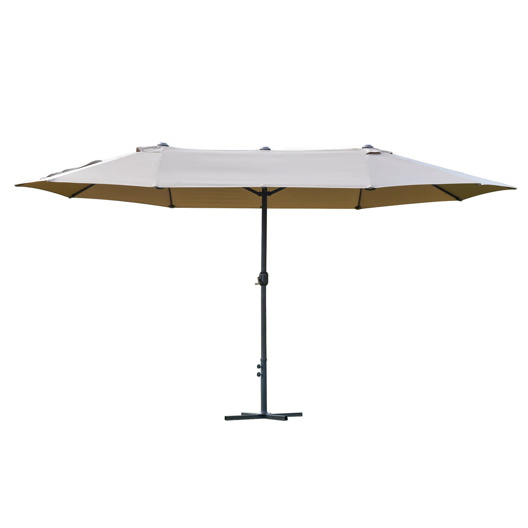 4.6M Sun Umbrella Canopy Double-sided Crank Sun Shade w/ Cross Base Khaki