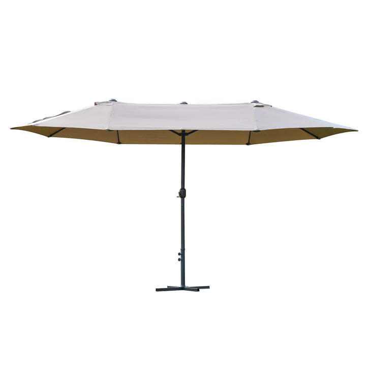 4.6M Sun Umbrella Canopy Double-sided Crank Sun Shade w/ Cross Base Khaki