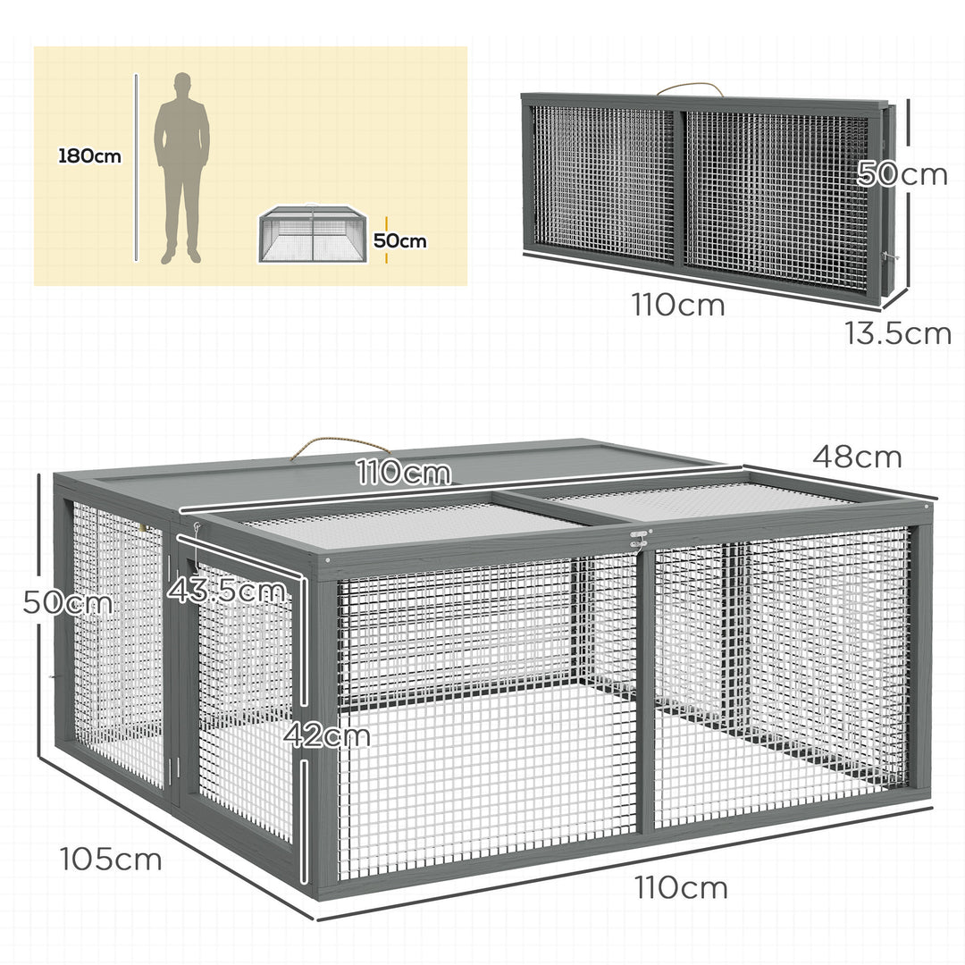 PawHut Wooden Folding Rabbit Hutch, Grey | Aosom UK