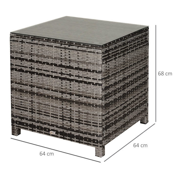 Square PE Rattan Garden Table, with Glass Table Top - Grey
