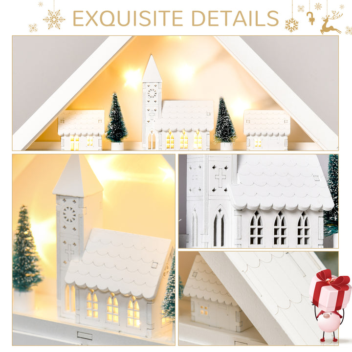 MCL 24-Drawer Christmas Advent Calendar, Wooden Light-Up Traditional Decoration, Adults Kids Countdown Holiday House w/ Lights Handle White