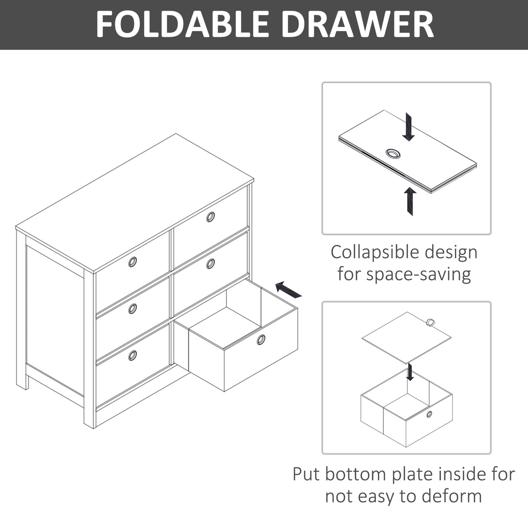 Chests of Drawer, Fabric Dresser Storage Cabinet with 6 Drawers for Bedroom, Living Room and Hallway, White and Grey