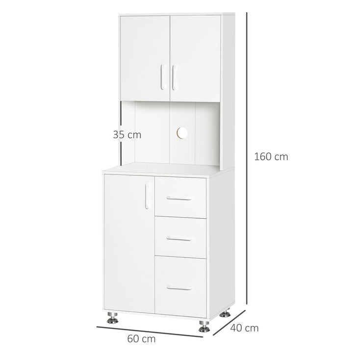 HOMCOM Modern Kitchen Cupboard with Storage Cabinets, 3 Drawers and Open Countertop for Living Room, White