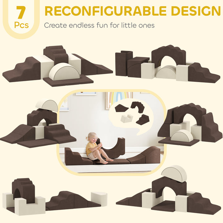 7 Piece Kids Soft Play Set with Detachable Cover, Baby Indoor Climb an
