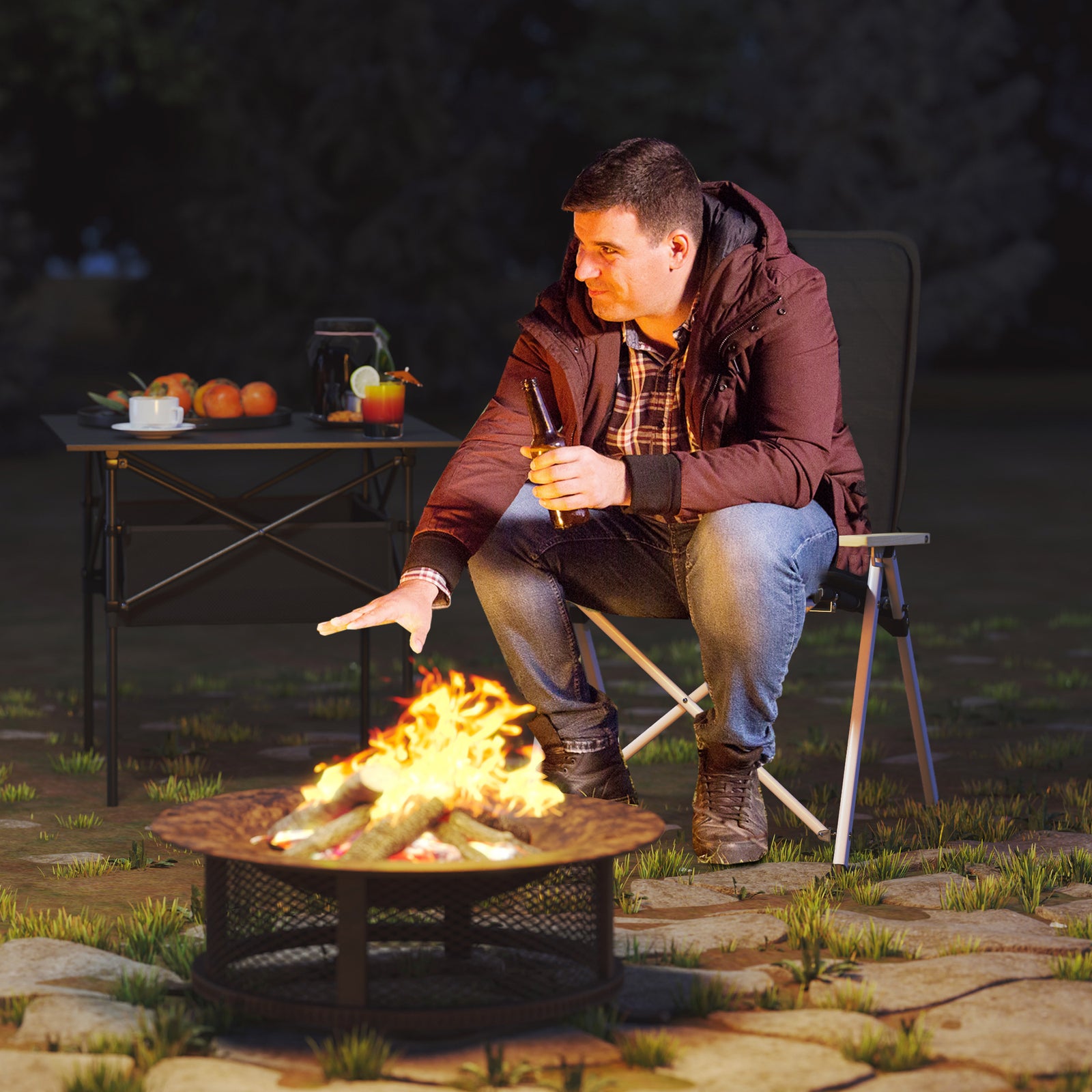 Portable Camping Chair for Adults, High Back Folding Chair with Padded Seat and Carry Bag, Outdoor Recliner for Hiking, Fishing, Beach and Picnic, Black