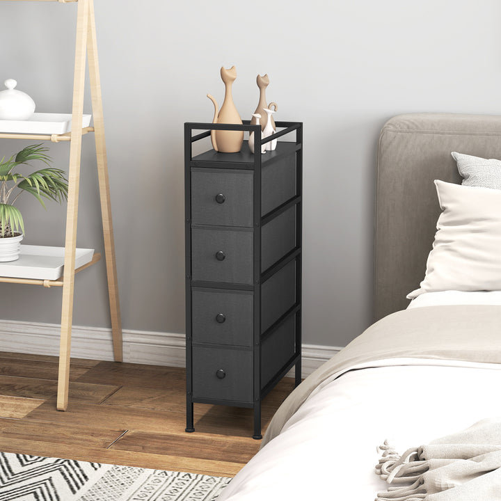 4 Drawer Fabric Dresser Chest of Drawers, Slim Storage Cabinet with Steel Frame for Small Spaces, Bedroom