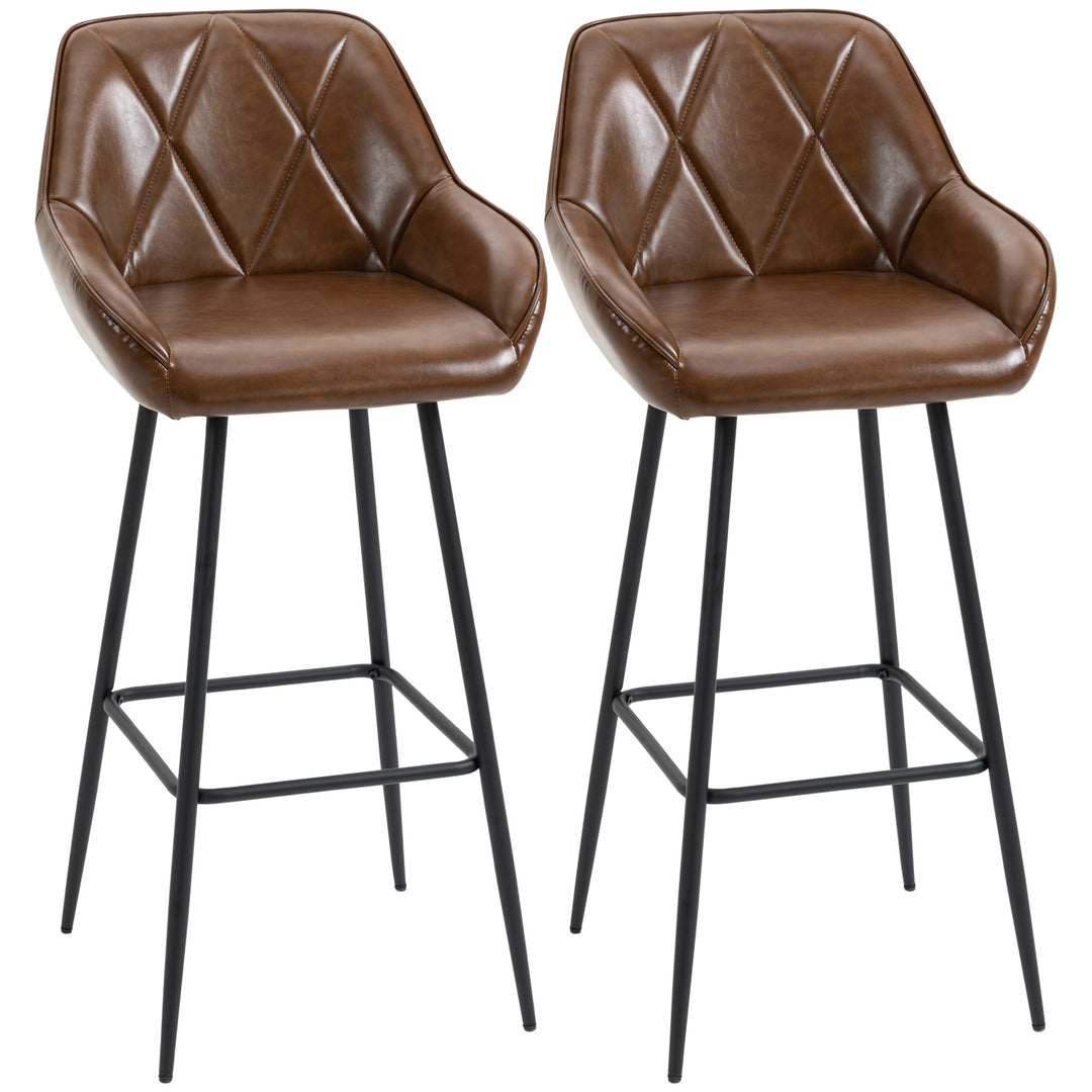 MCL Retro Bar Stools Set of 2, Breakfast Bar Chairs with Footrest, Kitchen Stools with Backs and Steel Legs, for Dining Area and Home Bar, Brown
