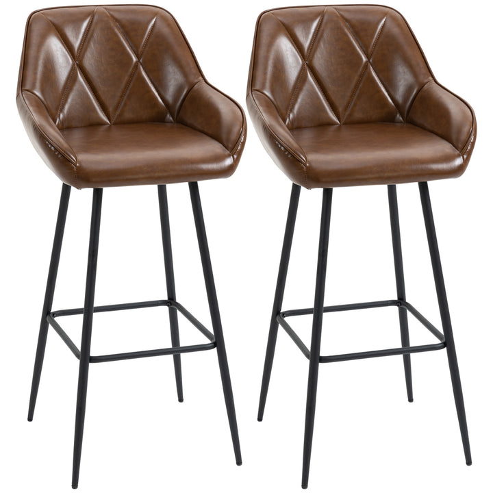 MCL Retro Bar Stools Set of 2, Breakfast Bar Chairs with Footrest, Kitchen Stools with Backs and Steel Legs, for Dining Area and Home Bar, Brown