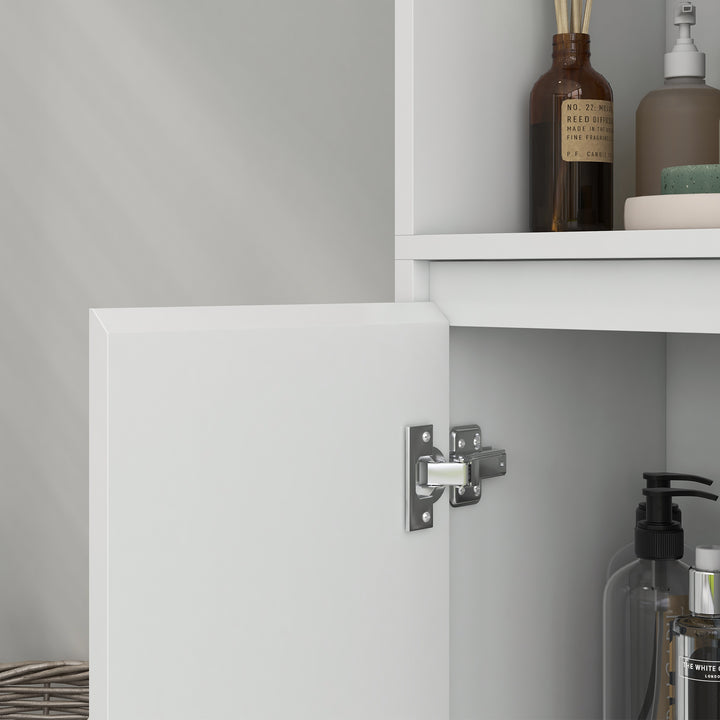 Narrow Bathroom Cabinet, Slim Bathroom Storage Unit with Open Compartment, Freestanding Storage Cupboard for Small Spaces, 30 x 30 x 160 cm, White