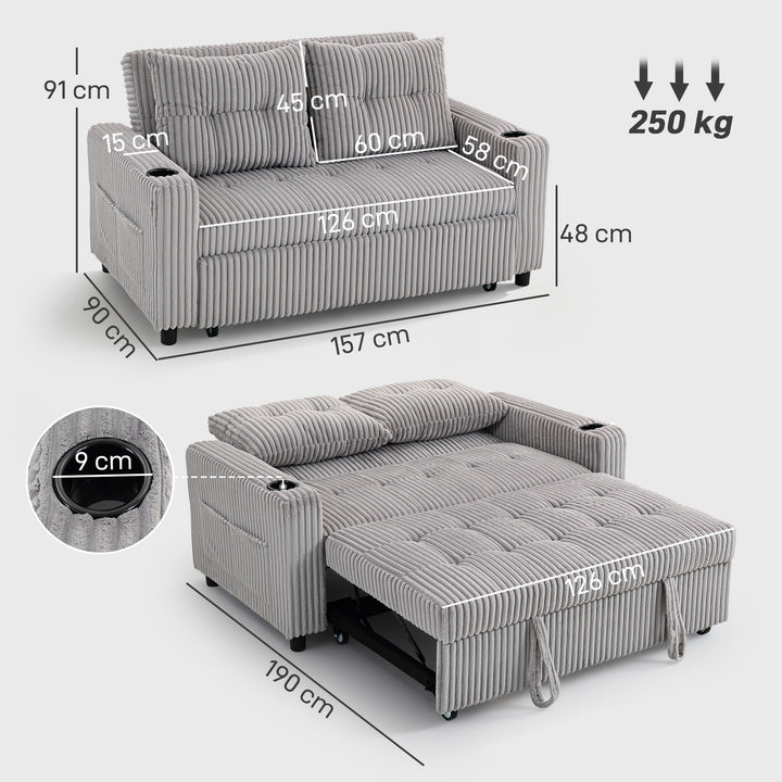 MCL 2 Seater Click Clack Sofa Bed with Pull Out Design, Corduroy Upholstery - Light Grey