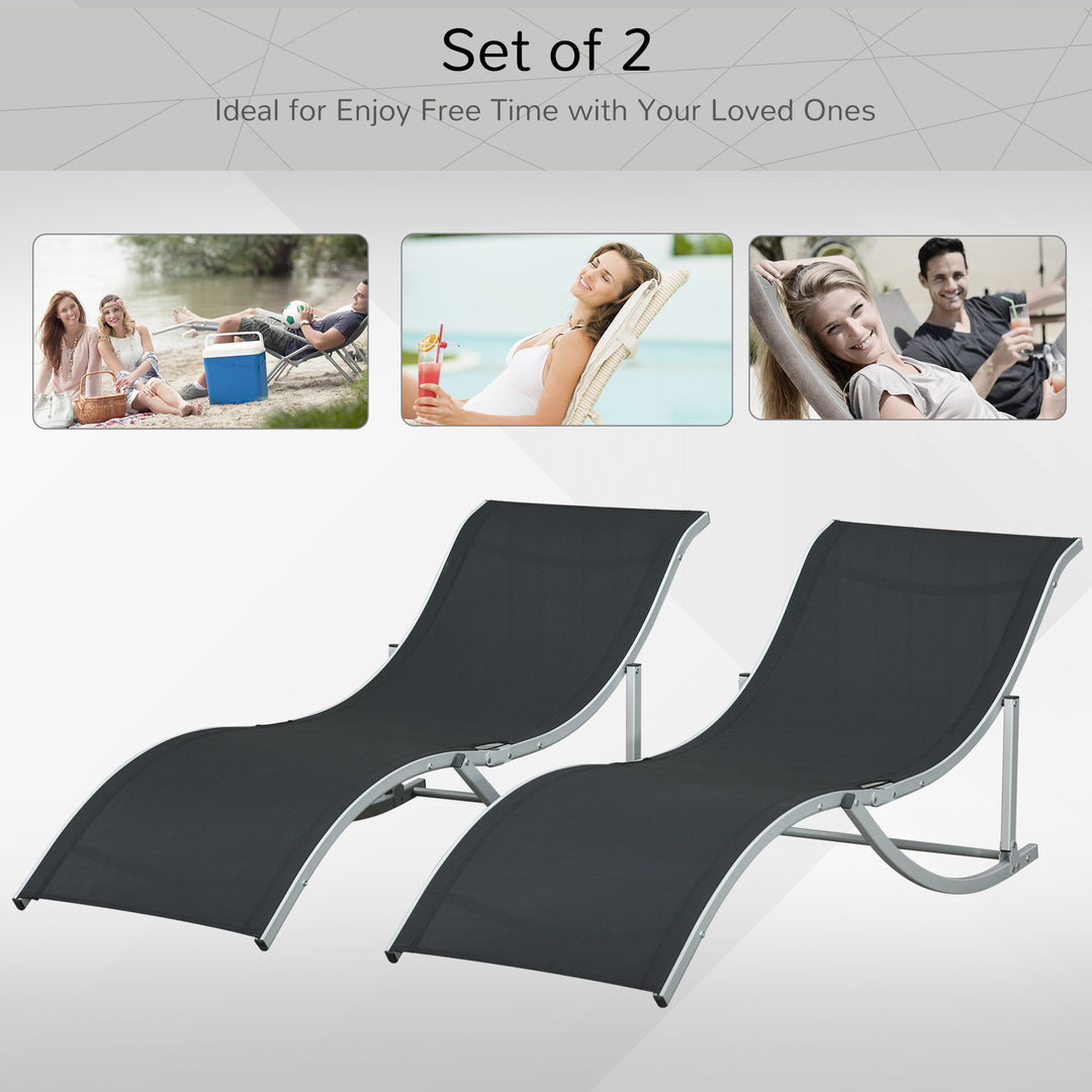 MCL 2 Pieces Folding Sun Lounger, S-shaped Lounge Chairs Reclining Sleeping Bed with Aluminium Frame