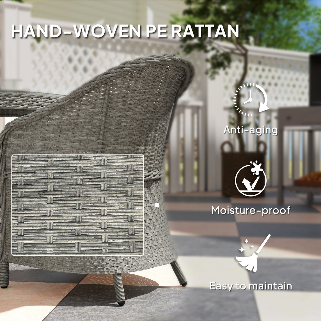 4 Seater Rattan Garden Furniture Set with Cushions, Round PE Rattan Dining Set with Glass-Top Table, Umbrella Hole, Outdoor Garden Table and Chairs, Grey