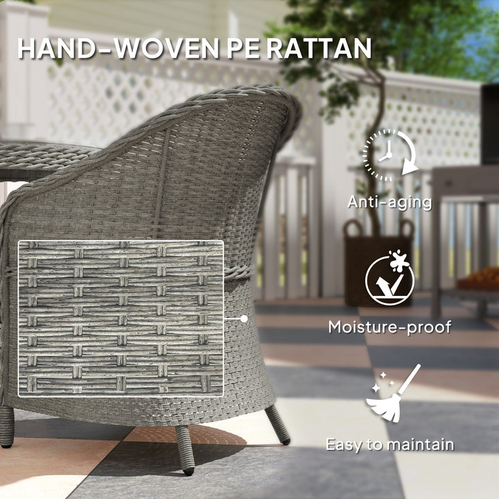 4 Seater Rattan Garden Furniture Set with Cushions, Round PE Rattan Dining Set with Glass-Top Table, Umbrella Hole, Outdoor Garden Table and Chairs, Grey
