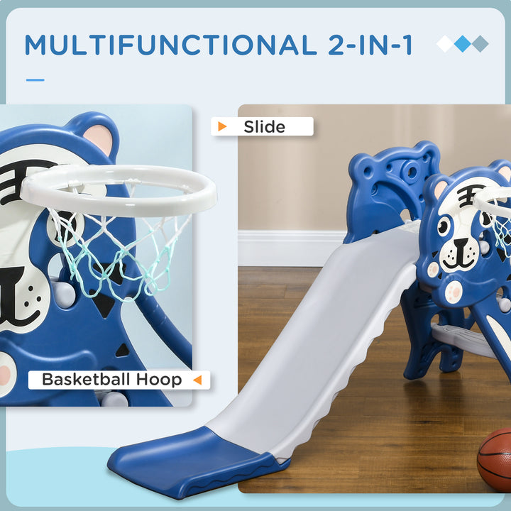 AIYAPLAY 2 in 1 Baby Slide for Indoor Use with Basketball Hoop, Basketball, for Ages 18-36 Months - Blue