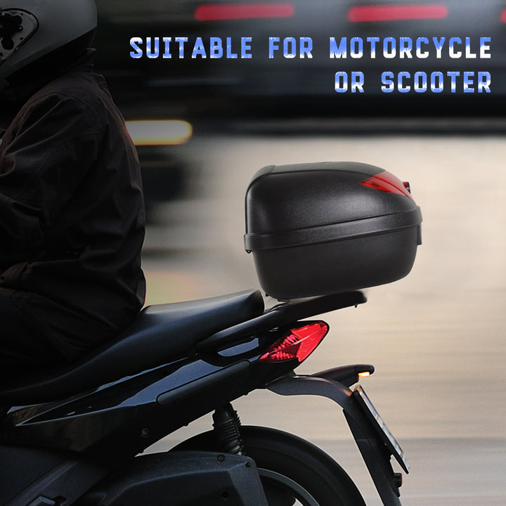 24L Motorcycle Trunk Hard Tail Bike Top Box Rack Mount Luggage Helmet Storage Carrier Case Universal Scooter w/Keys & Plate