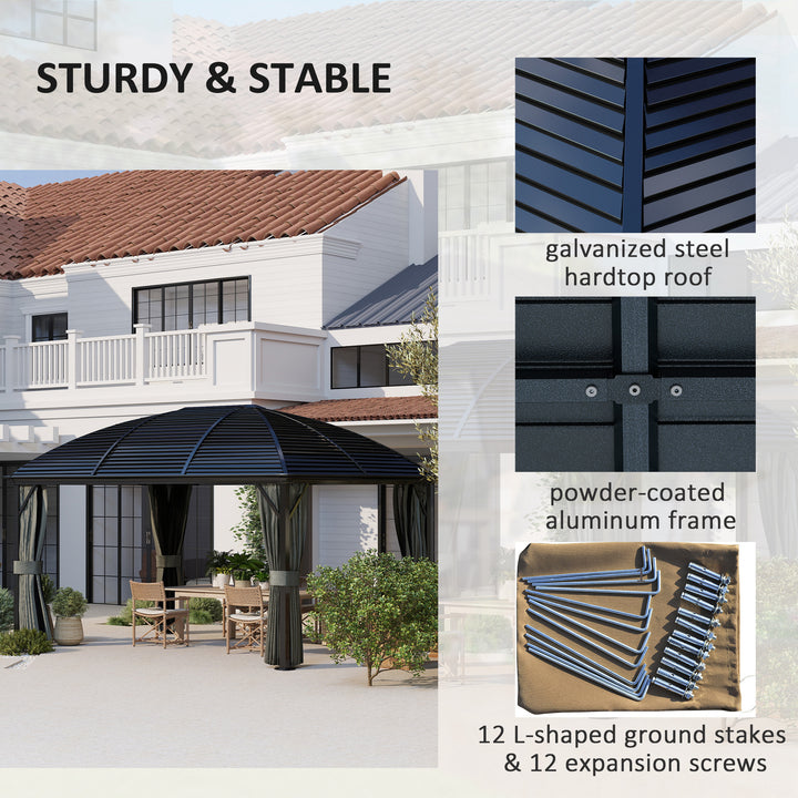 3 x 4m Hardtop Gazebo Canopy with Metal Roof, Aluminium Gazebo Permanent Pavilion with Netting and Curtains, Dark Grey