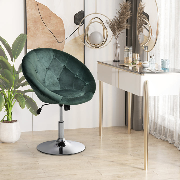 HOMCOM Modern Dining Height Bar Stool Velvet-Touch Tufted Fabric Adjustable Height Armless Tub Chair with Swivel Seat, Green | Aosom UK