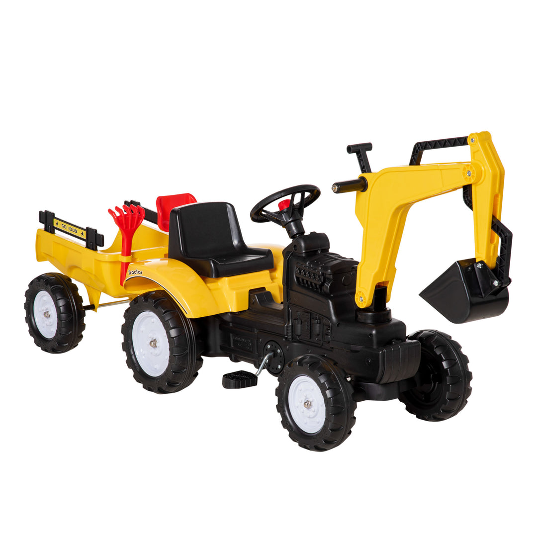 MCL Kids Ride-On Construction Car, with Horn and Detachable Trailer - Yellow