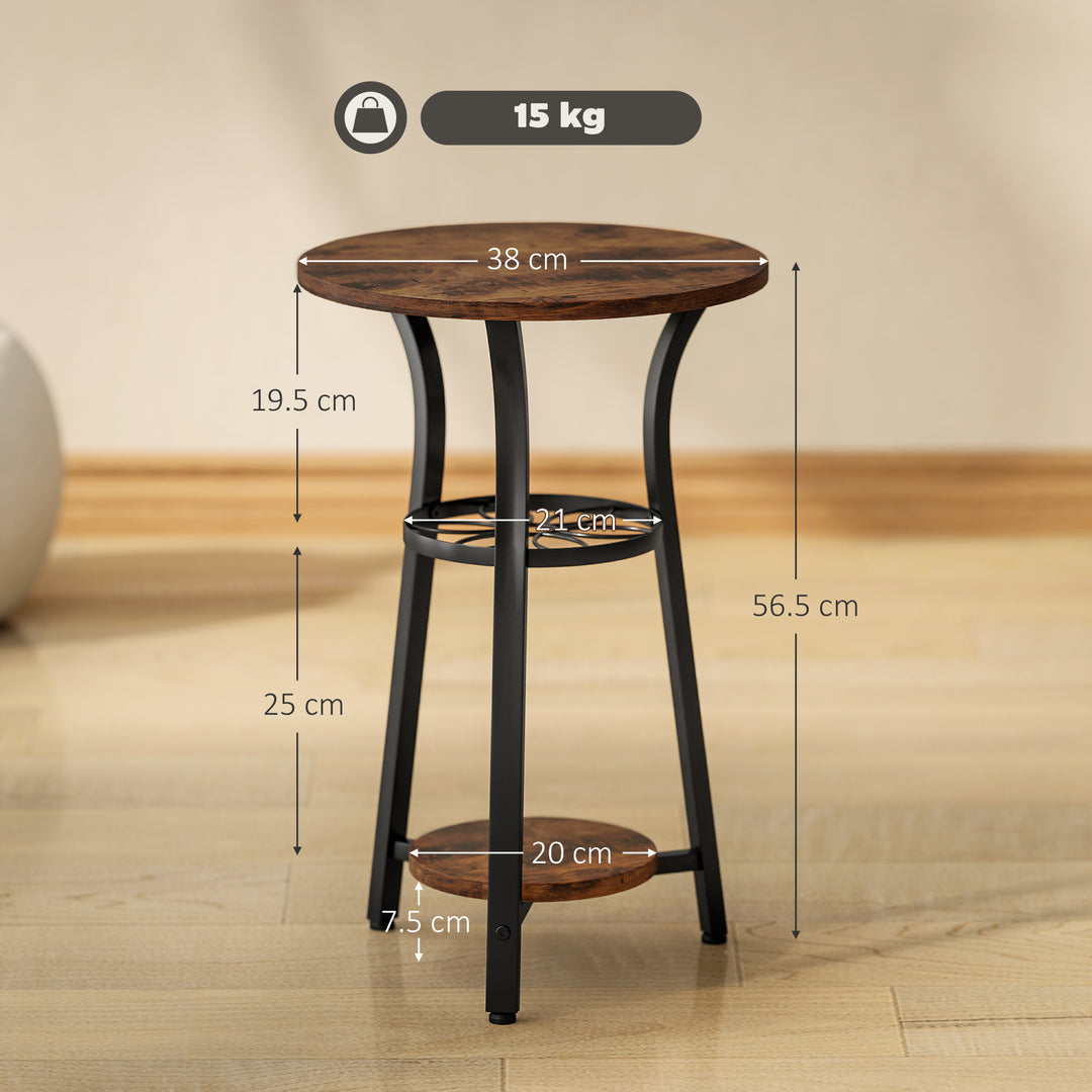 Small Round Side Table with 3 Storage Shelves - Rustic Brown