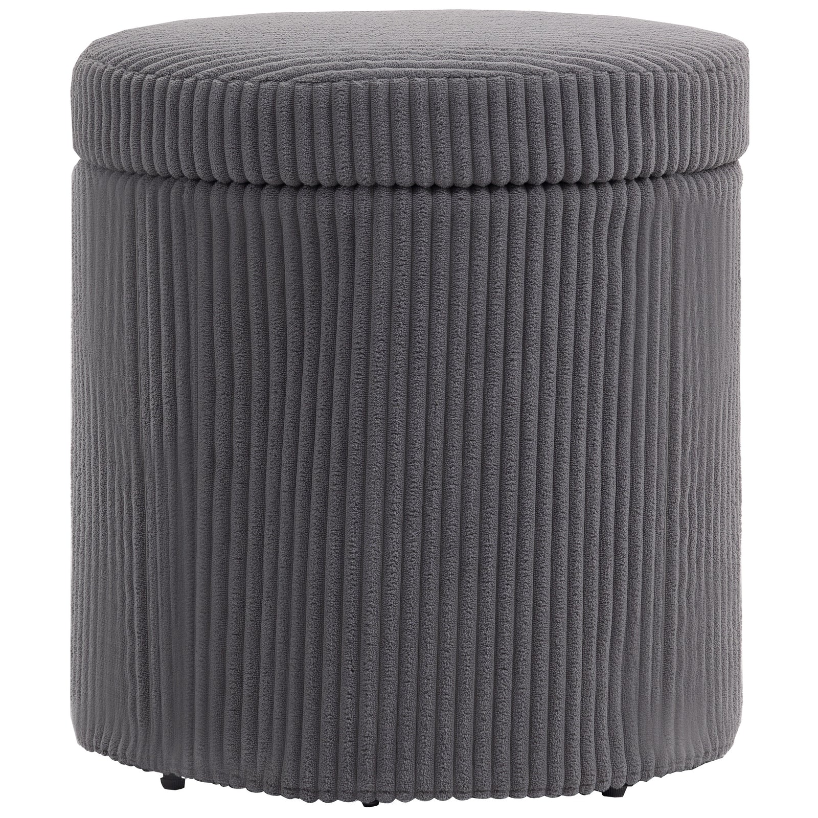 40cm Round Storage Ottoman, Corduroy Footstool with Removable Lid and Legs, Vanity Stool for Living Room, Bedroom, Grey