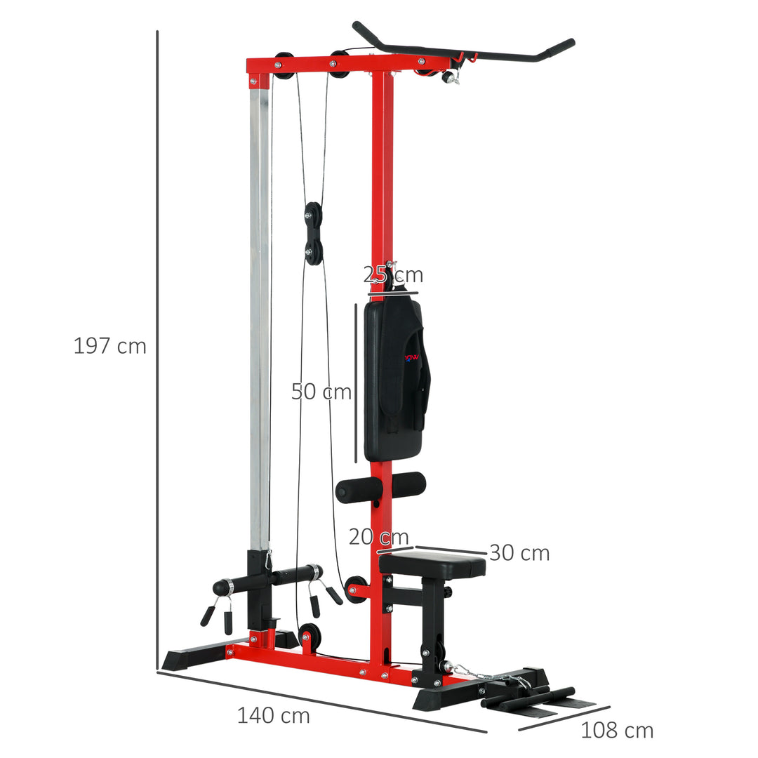 SPORTNOW Pull Up Station with Adjustable Seat, Power Tower for Chin up  and Lat Pulldown Exercises, Multi-Function Fitness Equipment with Flip-Up Footplate, for Home Gym, Red