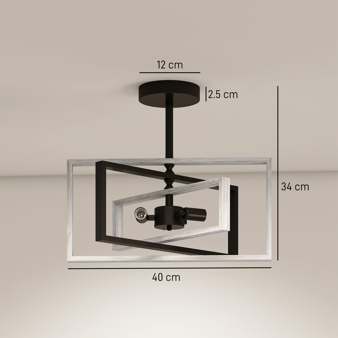 Ceiling Light Fixtures, Industrial Ceiling Lighting with Wood Frame - view 3