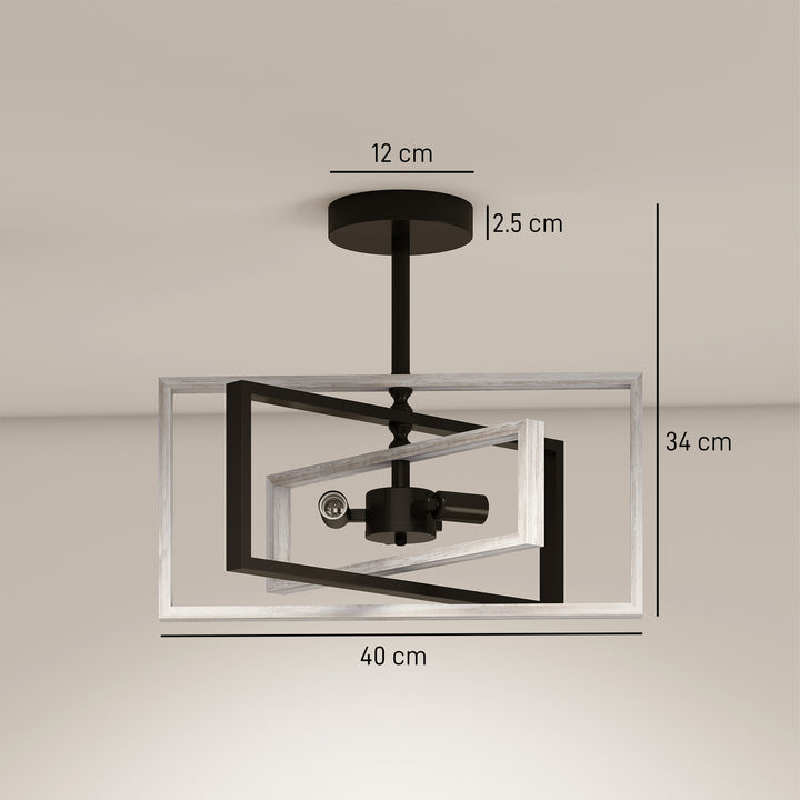 Ceiling Light Fixtures, Industrial Ceiling Lighting with Wood Frame - view 3