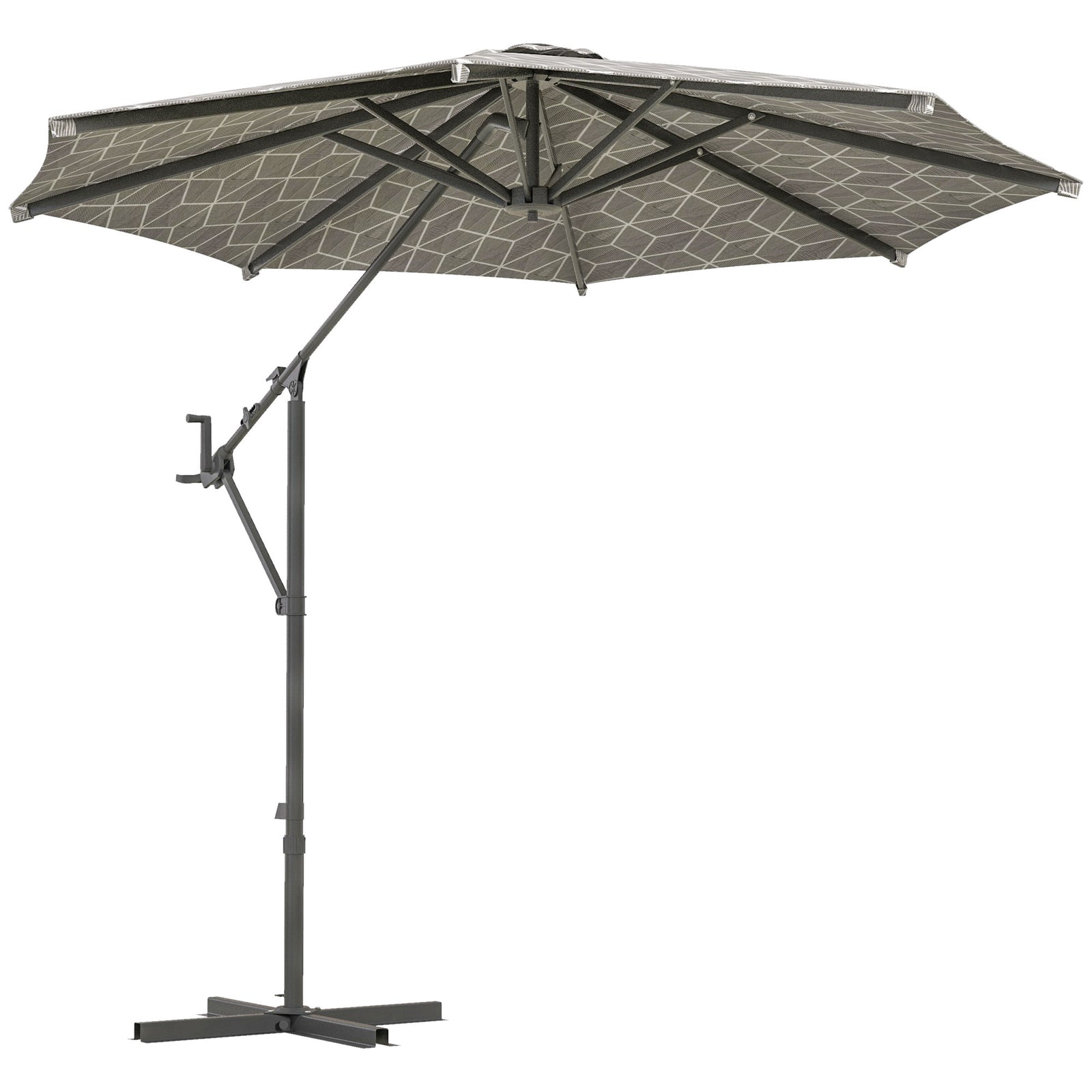 3(m) Convertible Cantilever Parasol and Centre-post Garden Parasol with Cross Base, 360° Rotation Banana Parasol with Crank Handle and 8 Ribs, Hanging Patio Umbrella, Black and White