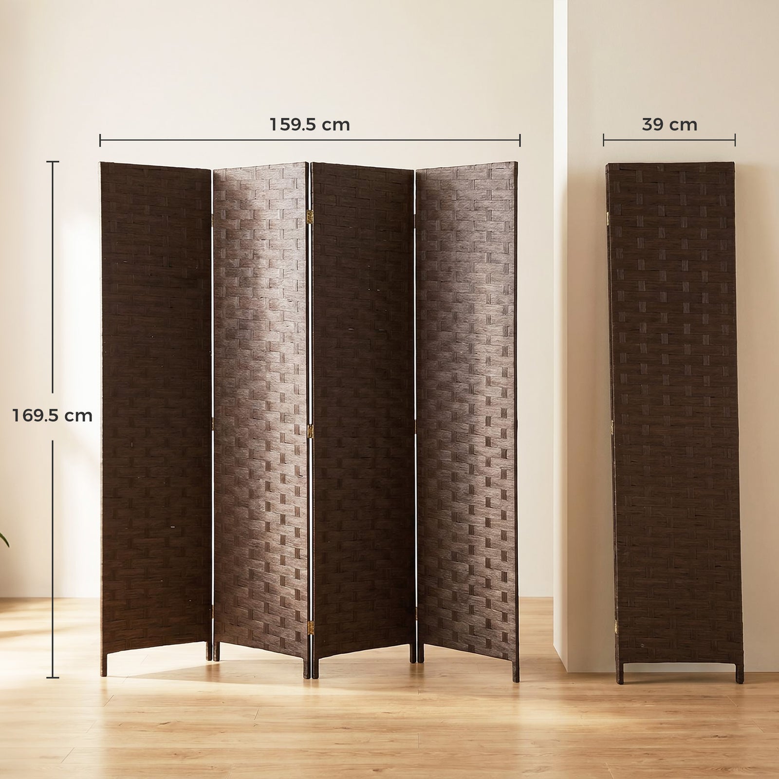 Wave Fibre Freestanding Folding Privacy Screen Panels, Room Divider, D