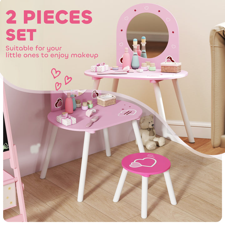 Kids Dressing Table with Mirror and Stool, Girls Vanity Set for Kids Room, Bedroom, Nursery, for Ages 3–6 Years