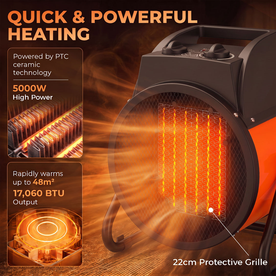 Industrial Fan Heater 5000W with Tilting, Electric Ceramic Space - view 5