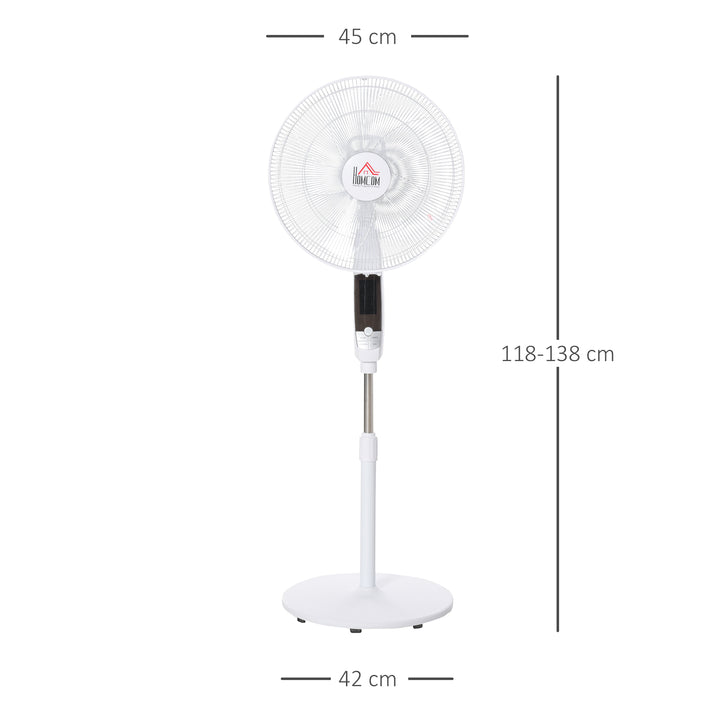 MCL 16'' Pedestal Stand Fan, 3 Speed 3 Mode, 85° Oscillation, LED Panel, 3M Remote Controller, Height Adjustable for Living Room, Bedroom, Garage, Office, Black and White