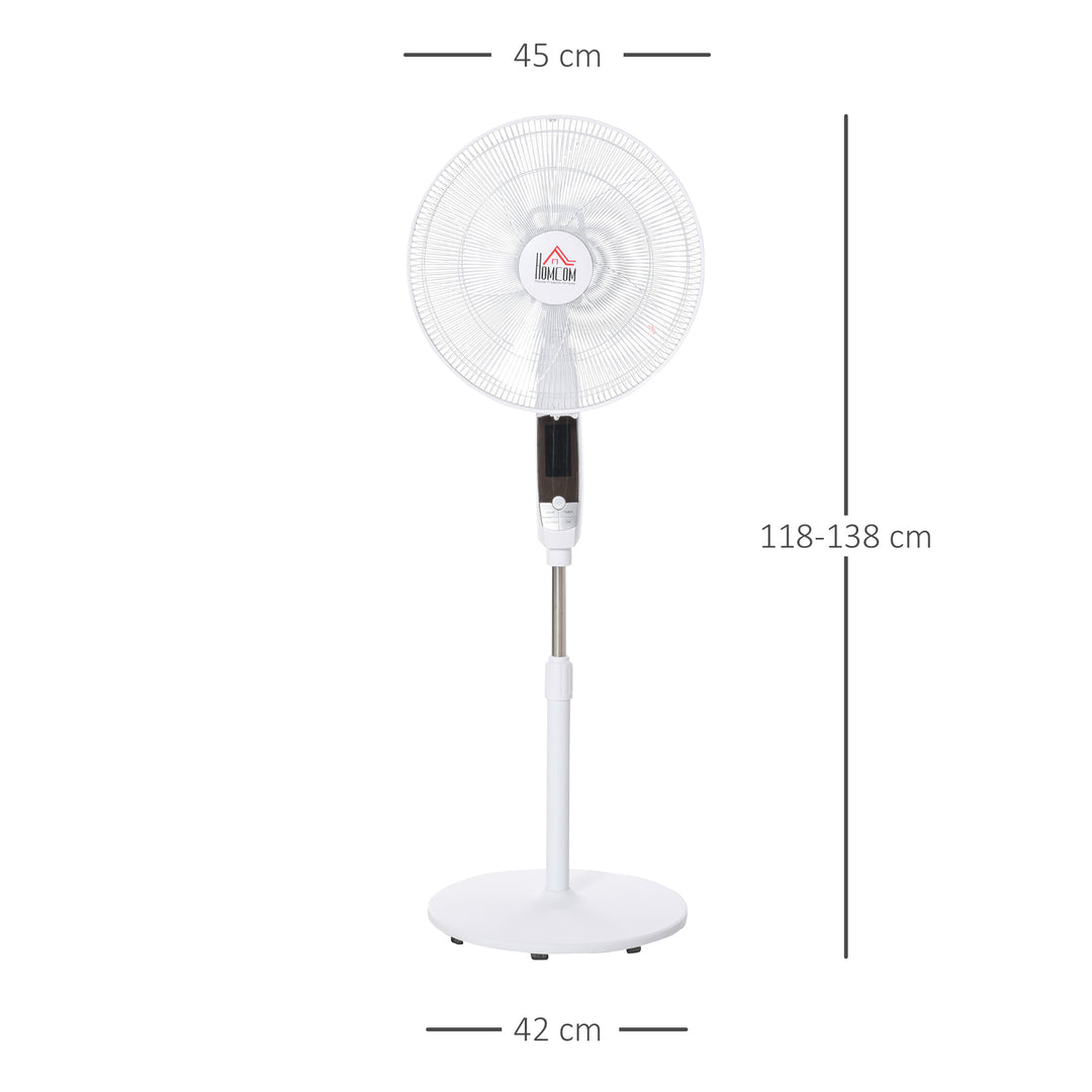 16'' Pedestal Stand Fan, 3 Speed 3 Mode, 85° Oscillation, LED Panel, 3M Remote Controller, Height Adjustable for Living Room, Bedroom, Garage, Office, Black and White
